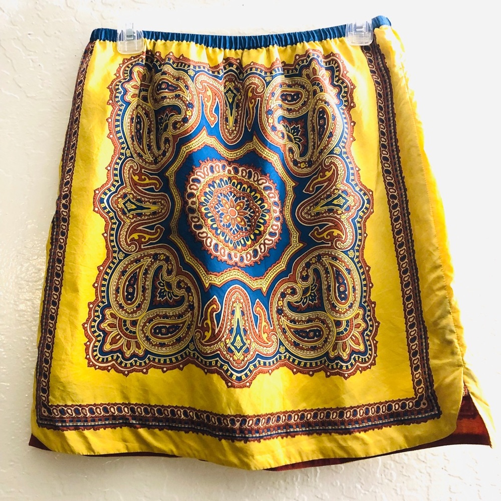 Nice Things by Paloma S yellow printed silk skirt size 6